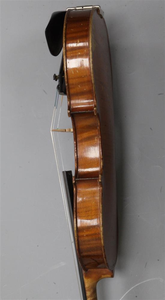 A French violin by Nicolas March with a bow stamped N. Lambert, cased
